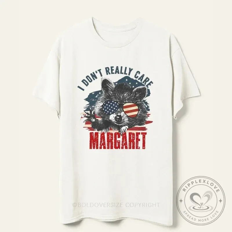 I Don't Really Care Margaret Raccoon American Flag Sunglasses T-Shirt