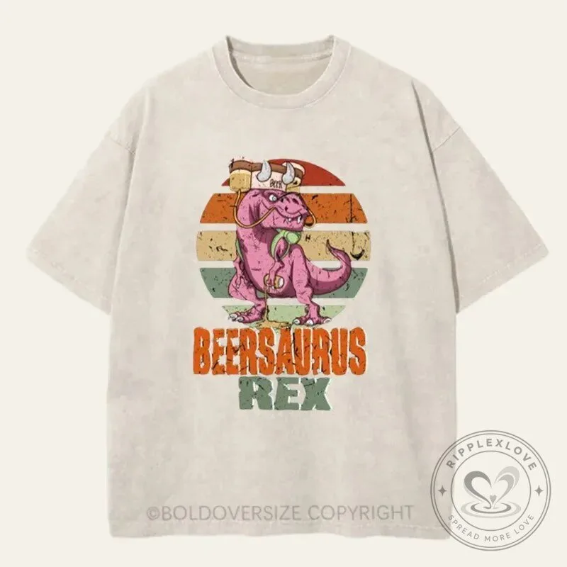 Beersaurus Rex Dinosaur Drinking Beer Funny Vintage T-Shirt