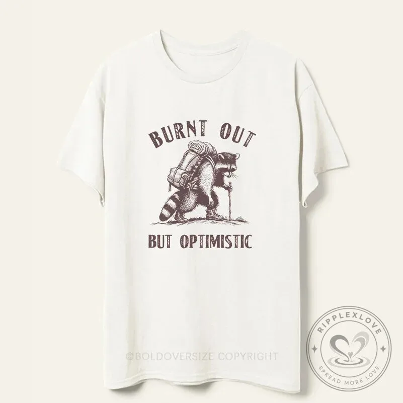 Burnt Out But Optimistic Raccoon Hiking Graphic T-Shirt