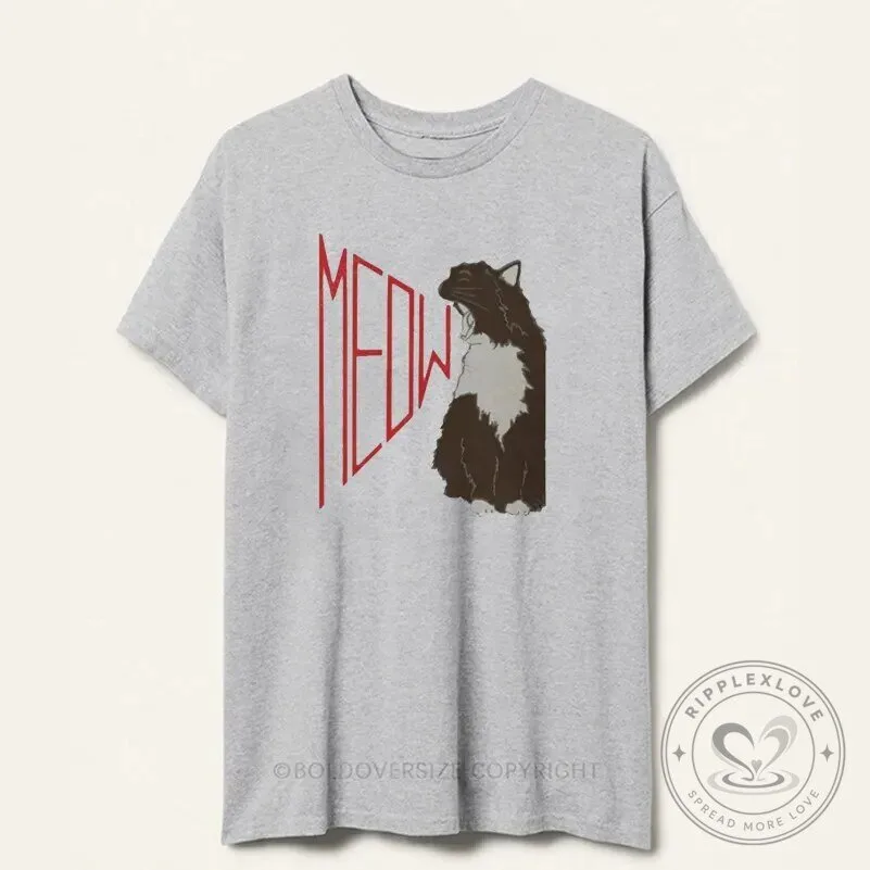 Vintage Meow Cat Graphic Tee Shirt for Feline Lovers