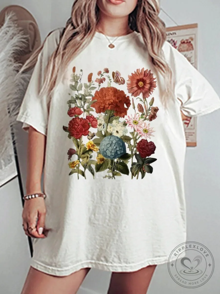 Vintage Pressed Flowers Botanical Garden Graphic T-Shirt