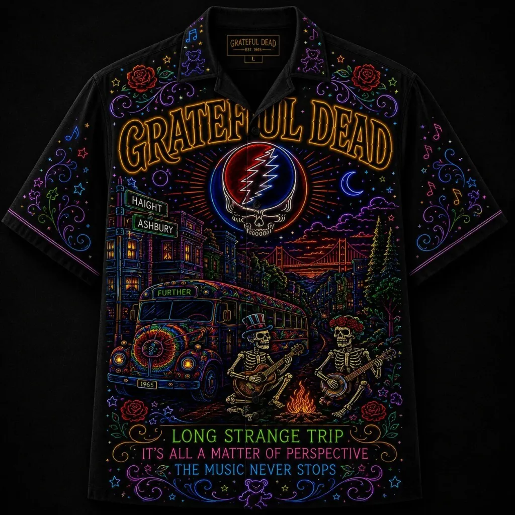 Grateful Dead Neon Light Steal Your Face Haight Ashbury Hawaiian Shirt Grateful Dead Neon Light Steal Your Face Haight Ashbury Hawaiian Shirt