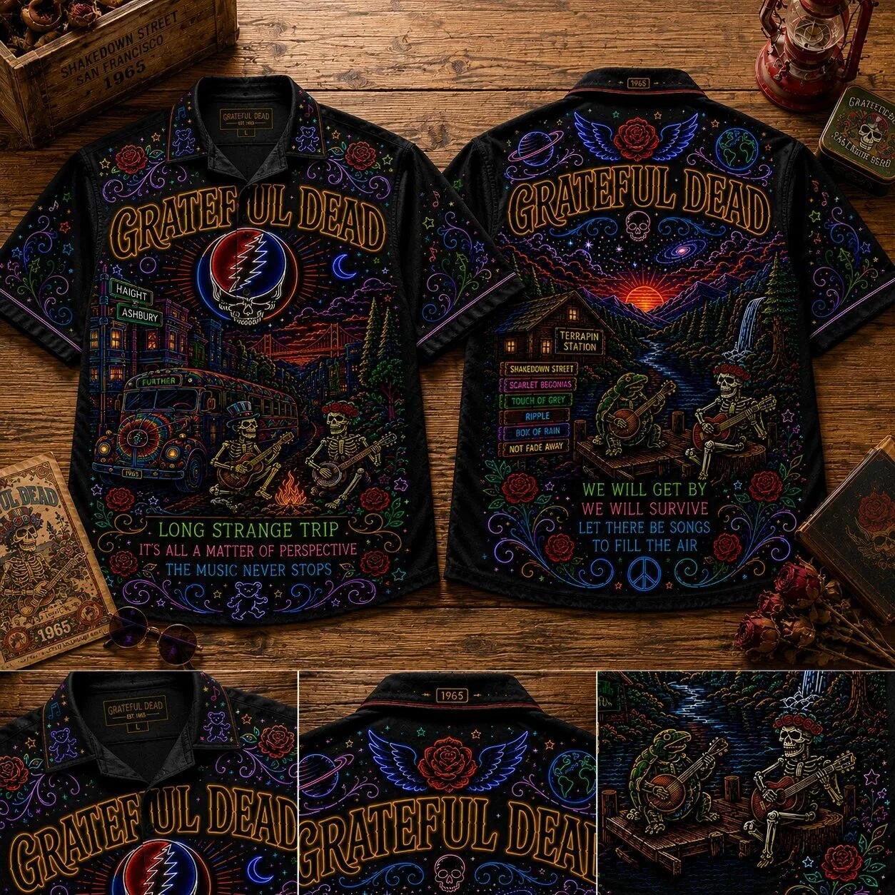 Grateful Dead Neon Light Steal Your Face Haight Ashbury Hawaiian Shirt 6 Grateful Dead Neon Light Steal Your Face Haight Ashbury Hawaiian Shirt