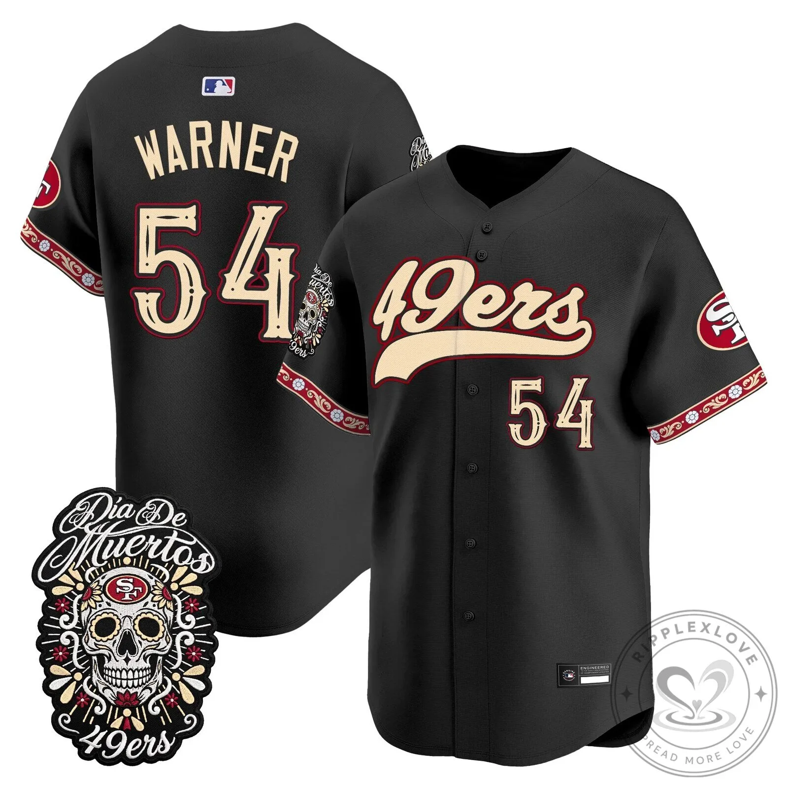 San Francisco 49ers Día de los Muertos Fred Warner Baseball Jersey
