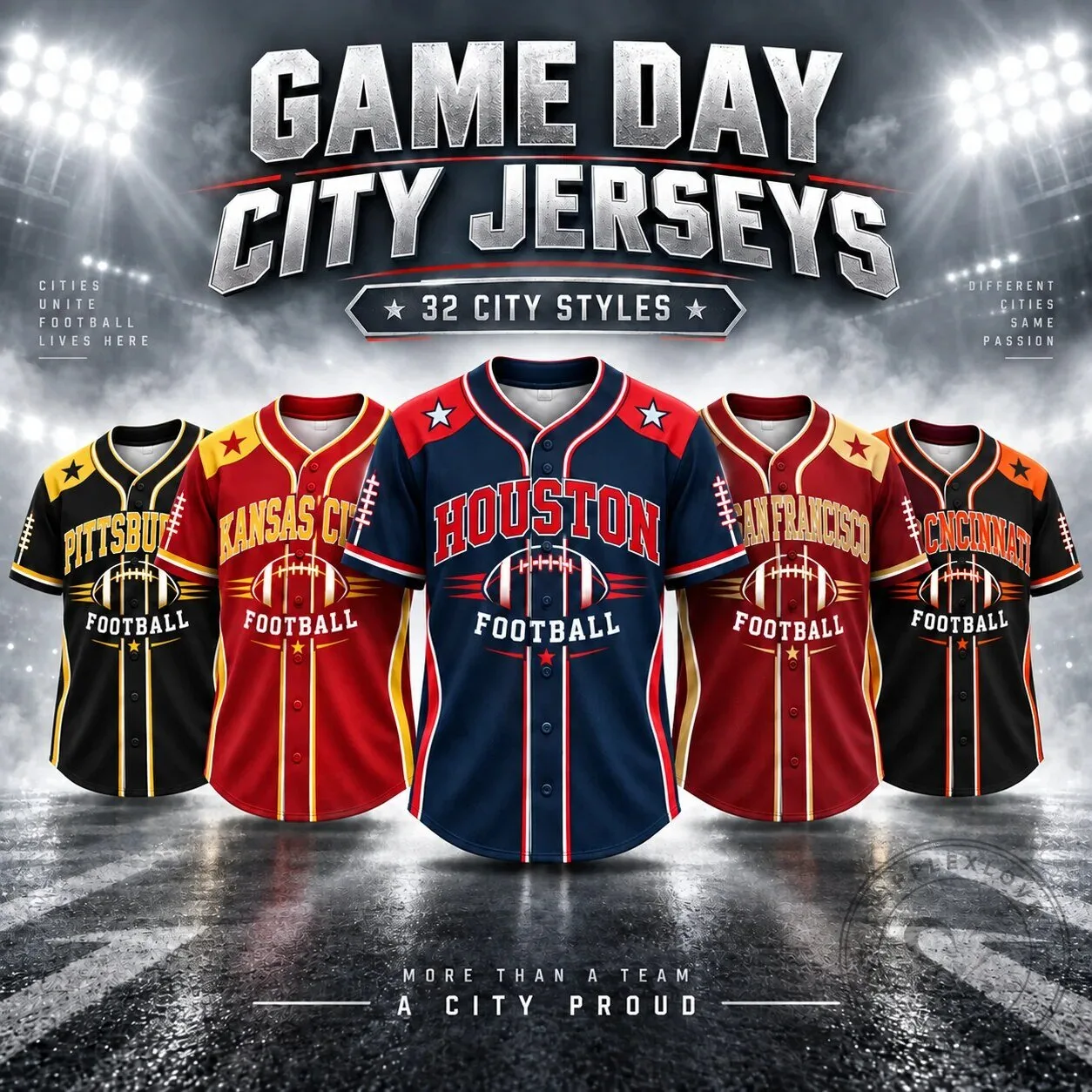 Houston City Football Team Fan Game Day Baseball Jersey