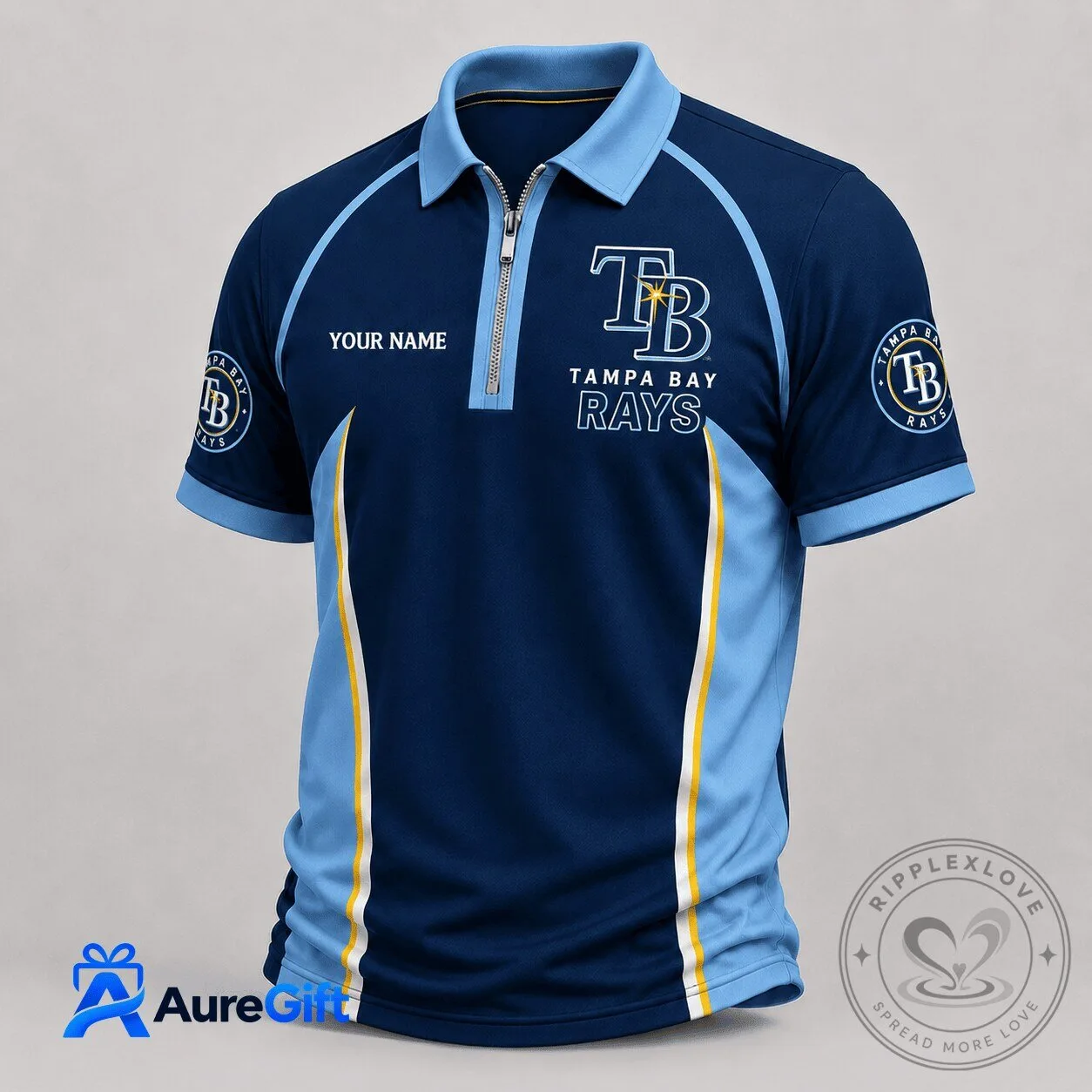 Tampa Bay Rays MLB Baseball Team Custom Name Performance Polo Shirt