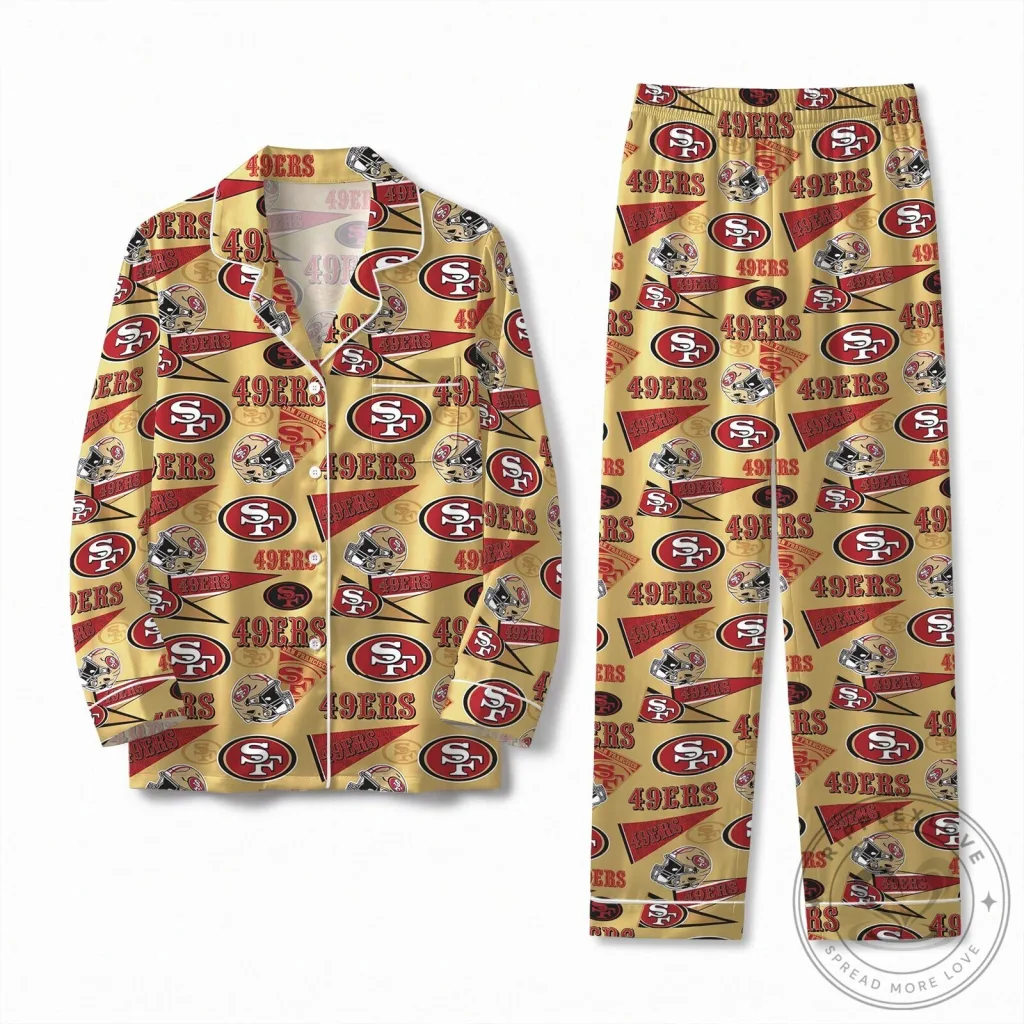 San Francisco 49ers NFL Football Team Gold Satin Pajamas Set San Francisco 49ers NFL Football Team Gold Satin Pajamas Set
