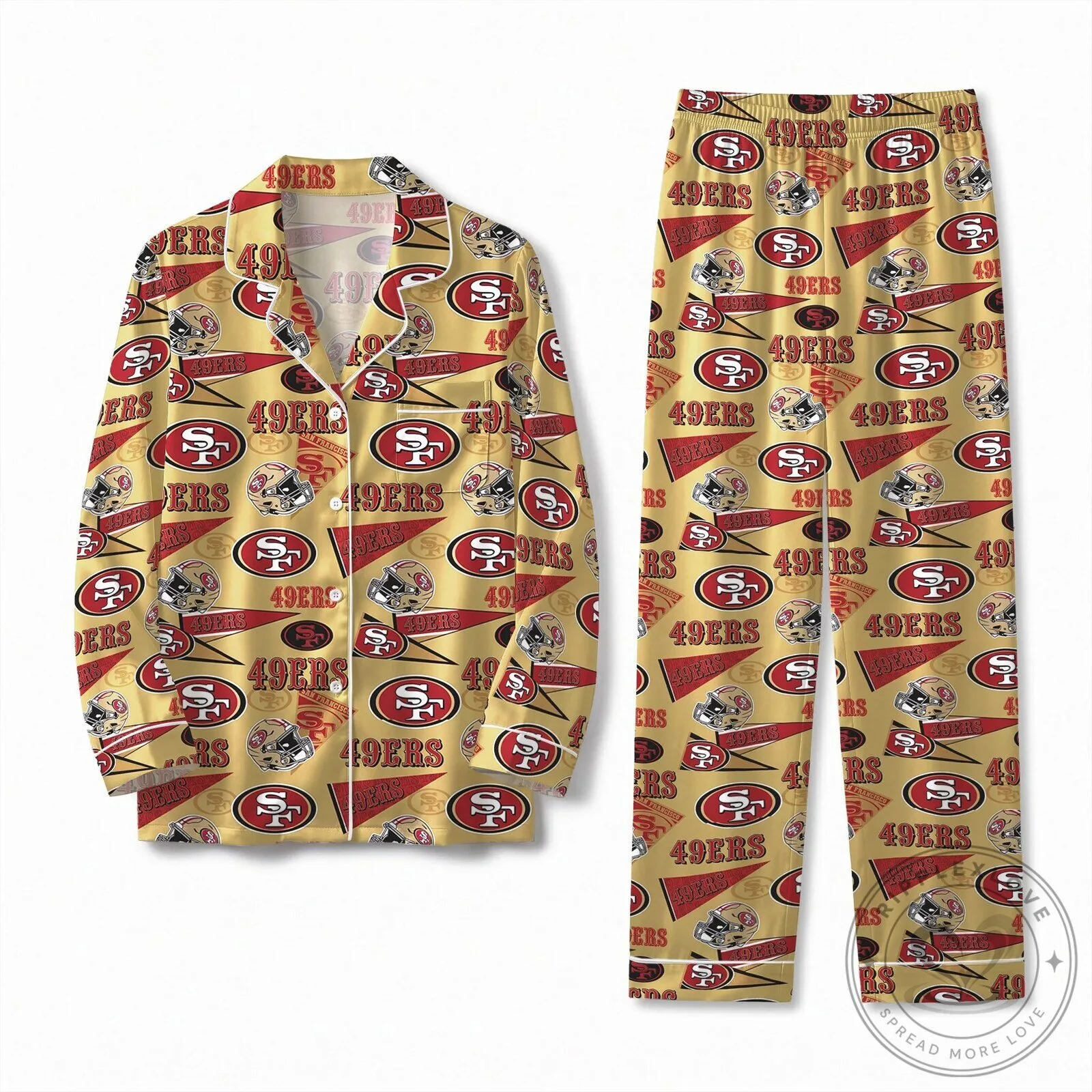 San Francisco 49ers NFL Football Team Gold Satin Pajamas Set