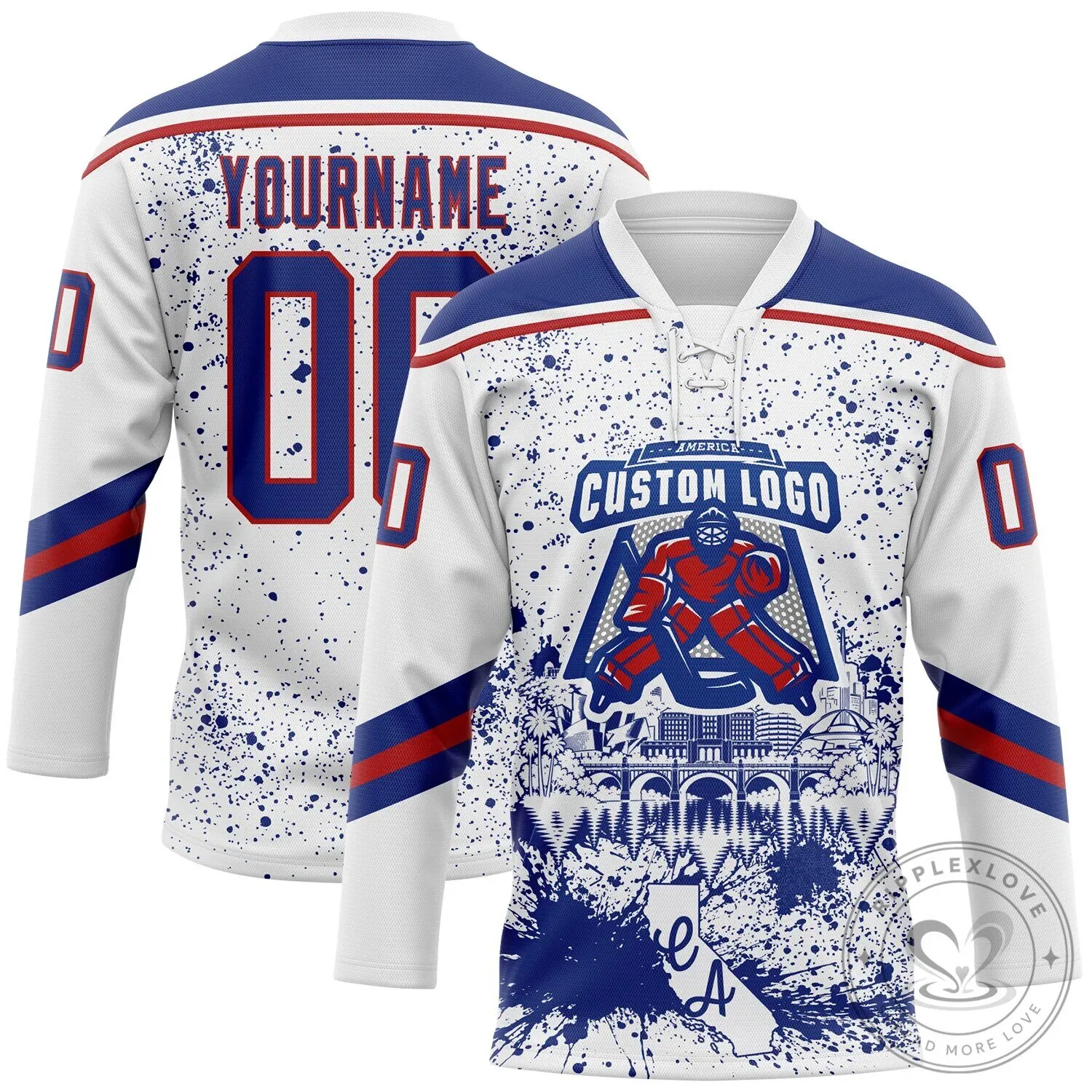 Sacramento California Skyline Lace Neck Hockey Jersey with Custom Paint Splatter Design 8 Sacramento California Skyline Lace Neck Hockey Jersey with Custom Paint Splatter Design