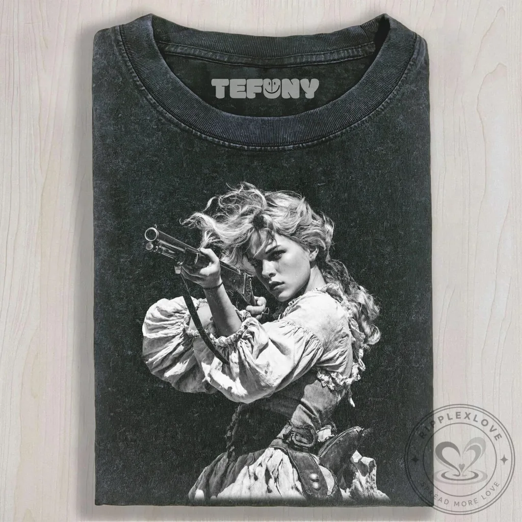 Western Cowgirl Holding Rifle Vintage Washed T-Shirt Western Cowgirl Holding Rifle Vintage Washed T-Shirt