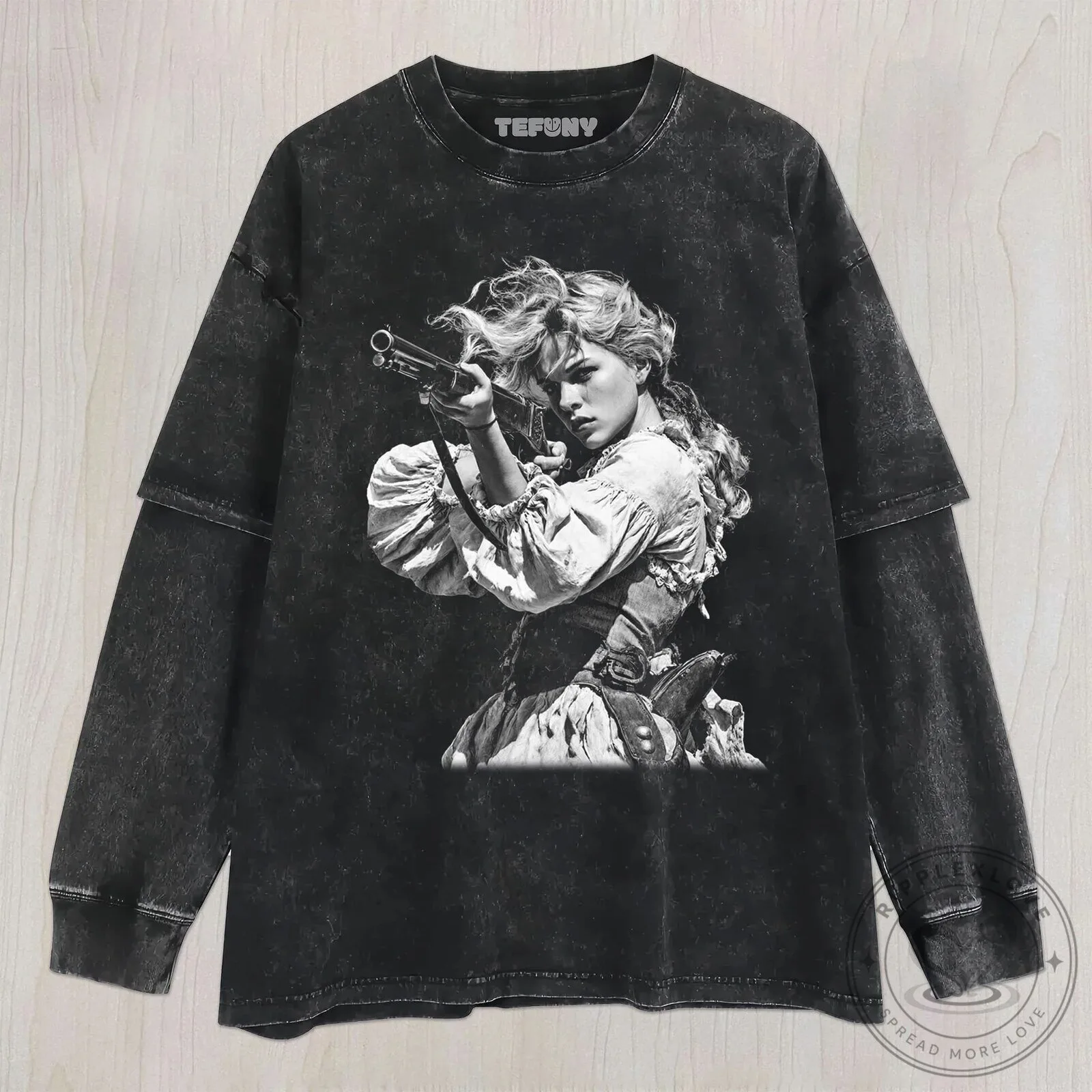 Western Cowgirl Holding Rifle Vintage Washed T-Shirt 9 Western Cowgirl Holding Rifle Vintage Washed T-Shirt