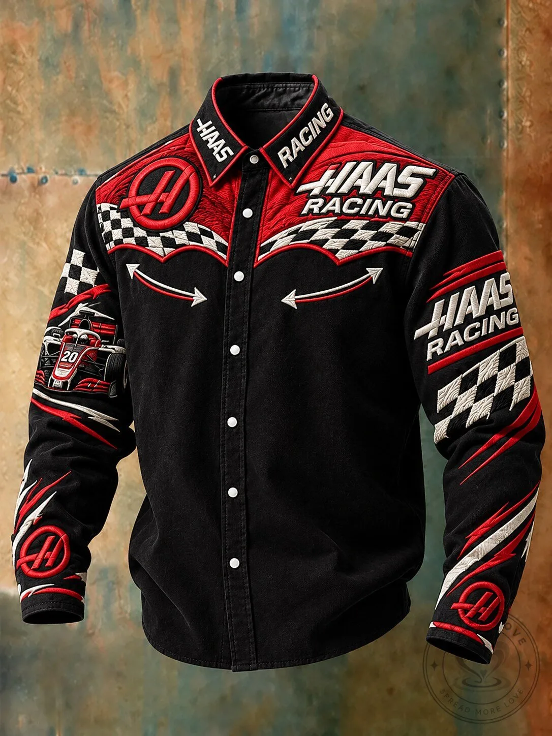 Haas Racing Formula 1 Team Black Western Style Long Sleeve Button Up Shirt