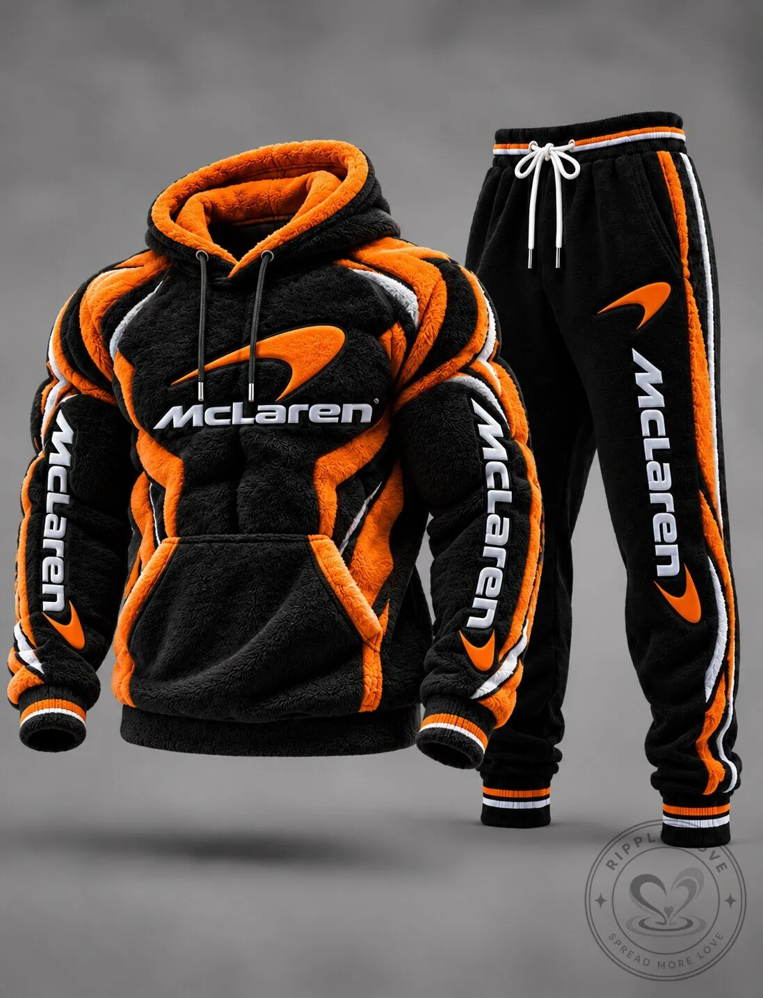 McLaren Formula One Team Black and Orange Plush Fleece Hoodie for Men
