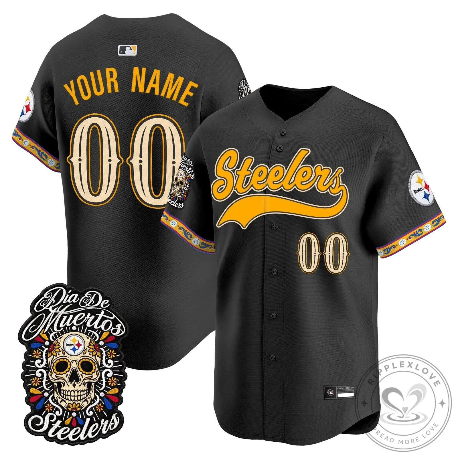 Custom Baseball Jersey for Day of the Dead - Pittsburgh Steelers