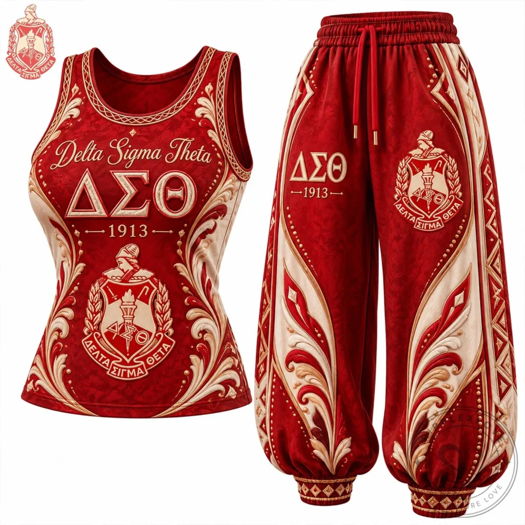 Red and Gold Pants Set with Tank Top for Delta Sigma Theta Sorority Red and Gold Pants Set with Tank Top for Delta Sigma Theta Sorority