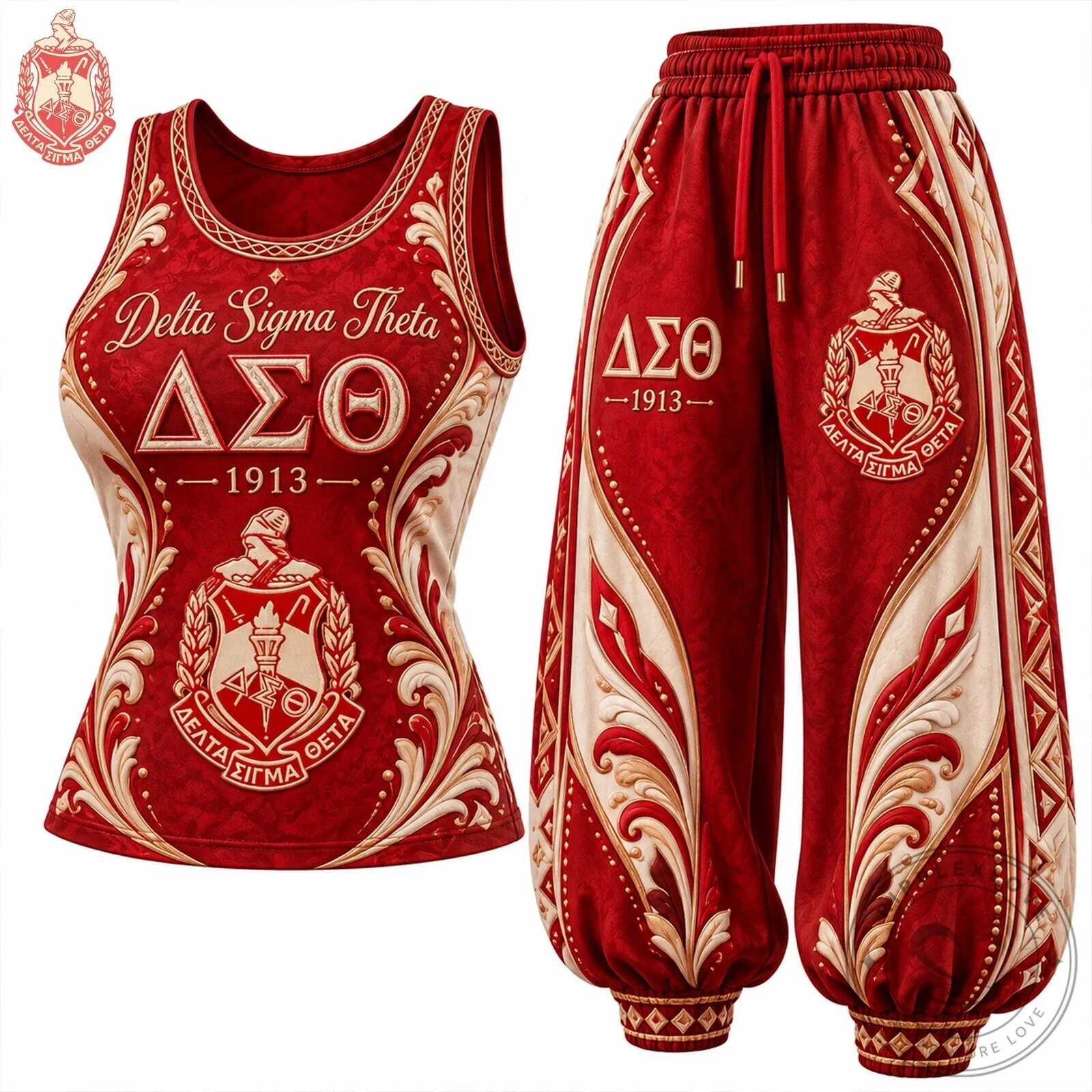 Red and Gold Pants Set with Tank Top for Delta Sigma Theta Sorority