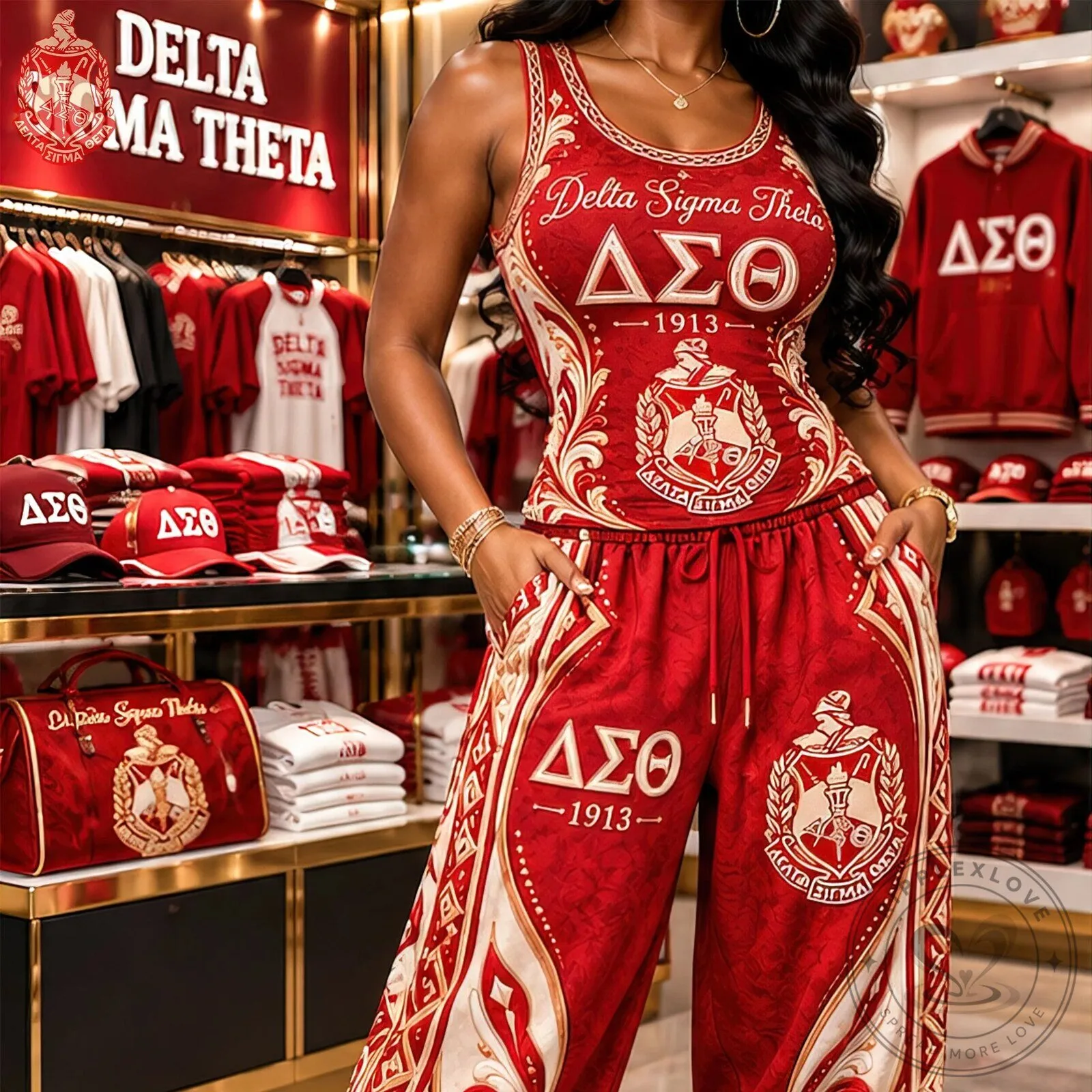 Red and Gold Pants Set with Tank Top for Delta Sigma Theta Sorority 7 Red and Gold Pants Set with Tank Top for Delta Sigma Theta Sorority