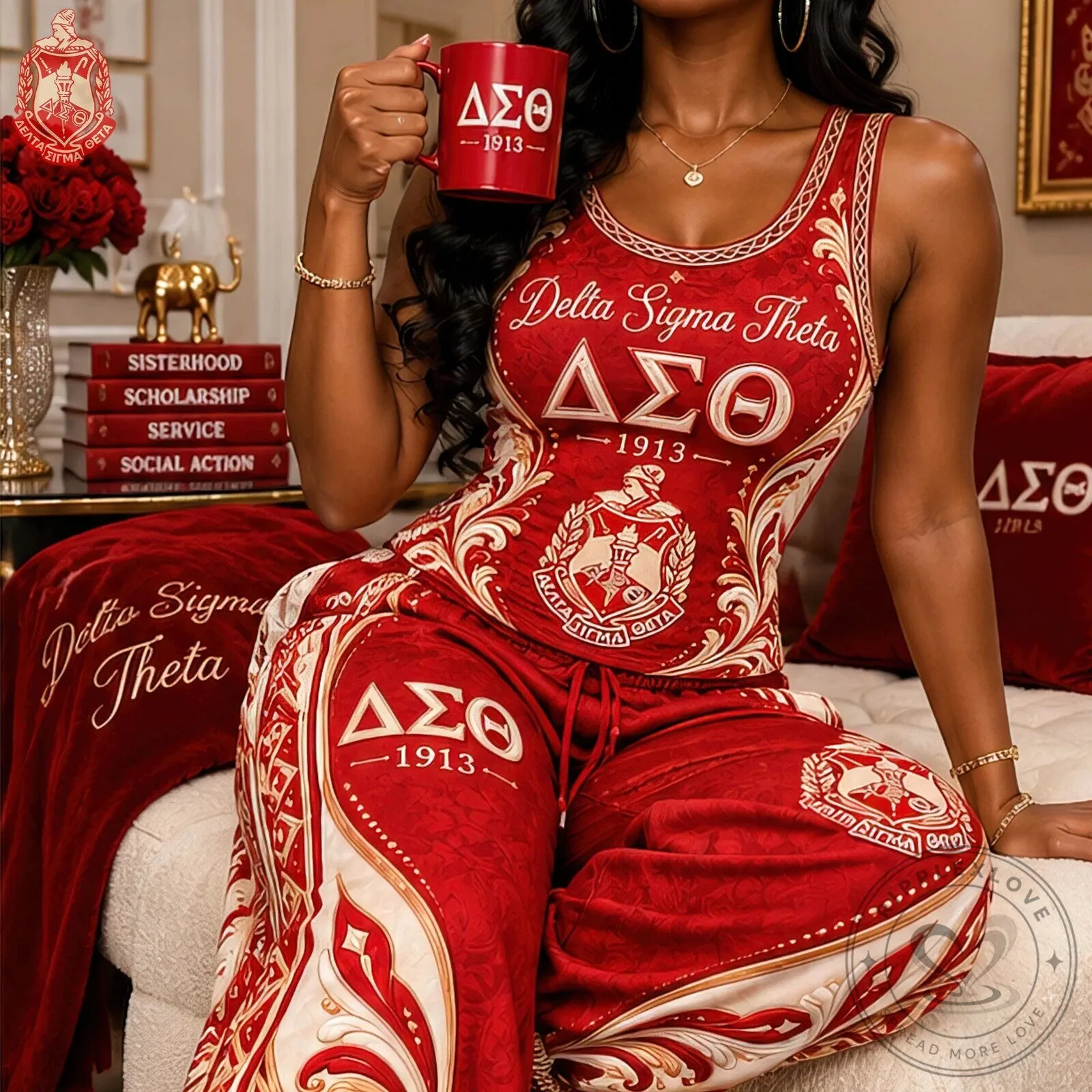 Red and Gold Pants Set with Tank Top for Delta Sigma Theta Sorority 8 Red and Gold Pants Set with Tank Top for Delta Sigma Theta Sorority