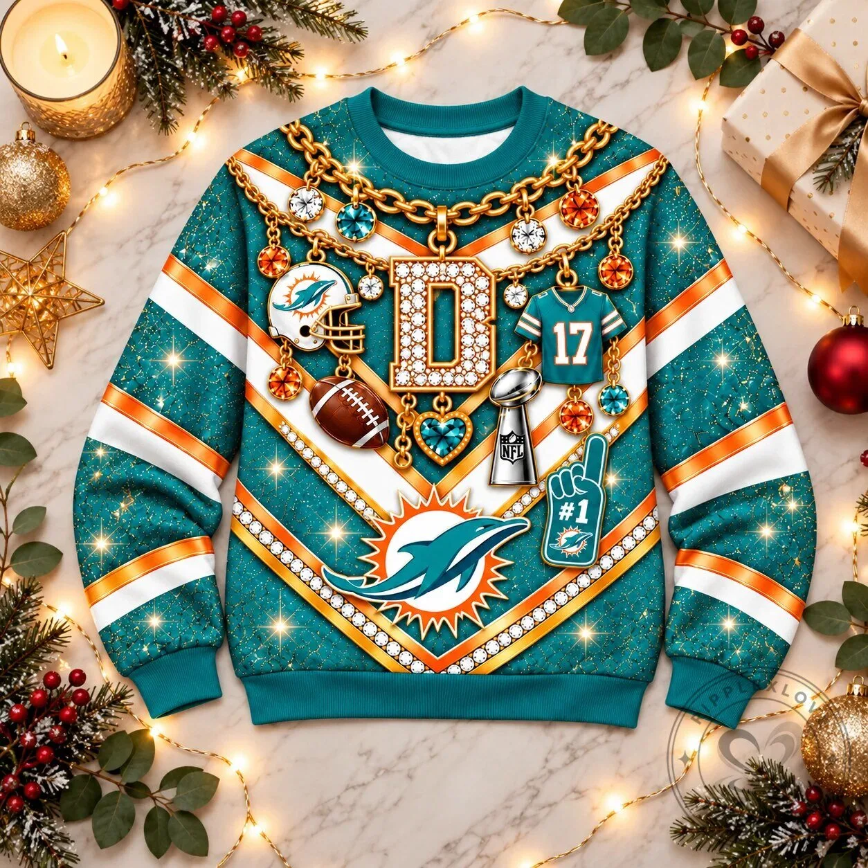 Miami Dolphins NFL Football Team Bling Style Sparkle Design Crewneck Sweatshirt 5 Miami Dolphins NFL Football Team Bling Style Sparkle Design Crewneck Sweatshirt