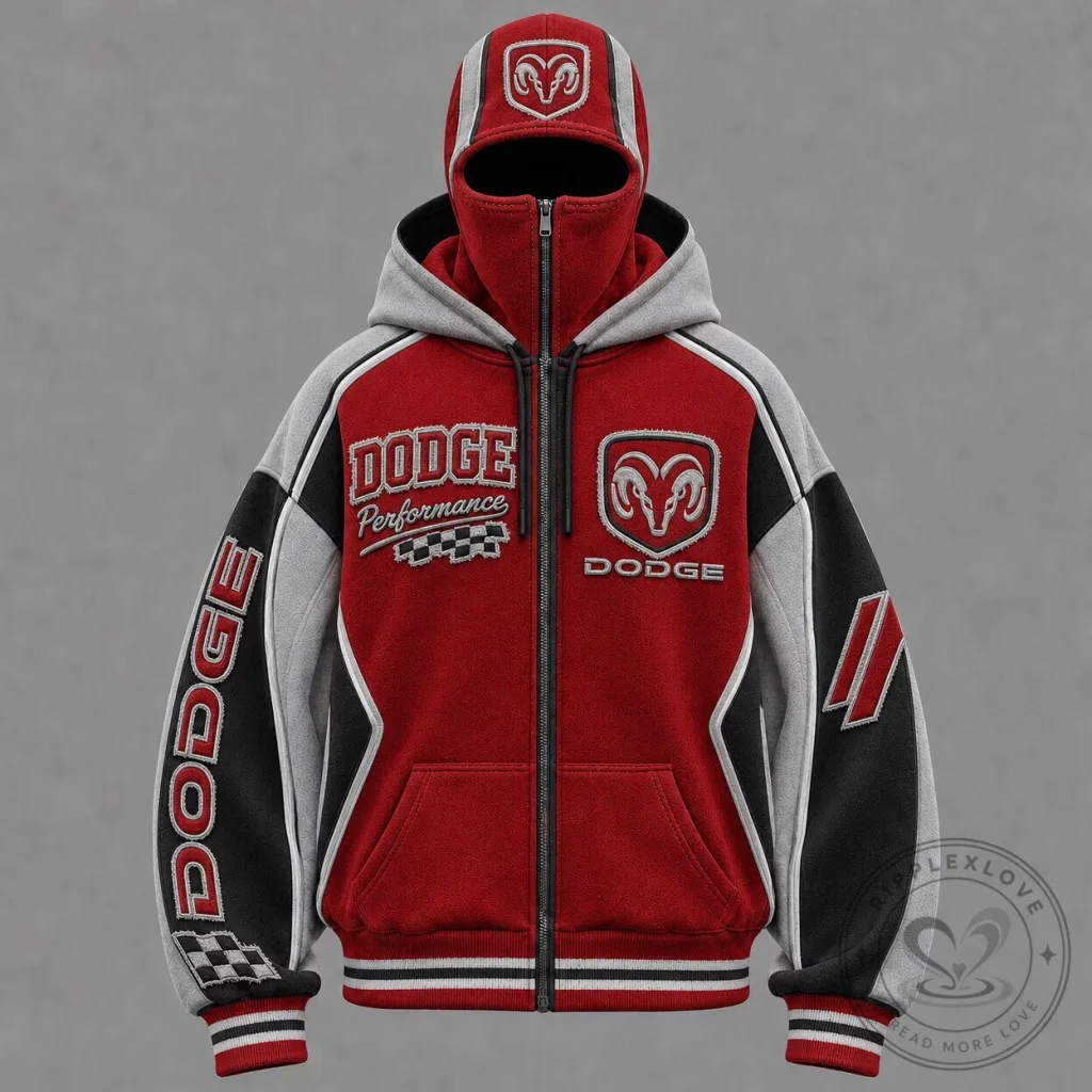 Dodge Performance Racing Red and Black Colorblock Full Zip Hoodie Dodge Performance Racing Red and Black Colorblock Full Zip Hoodie