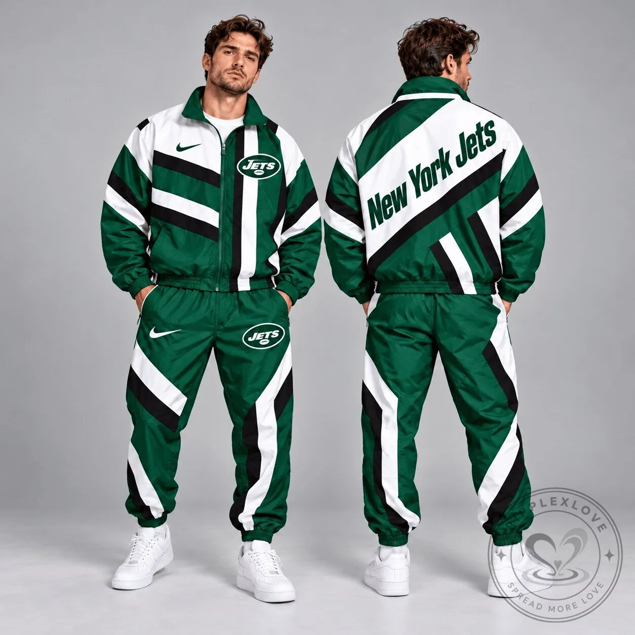 New York Jets NFL Retro Geometric Stripe Full Zip Windbreaker Jacket
