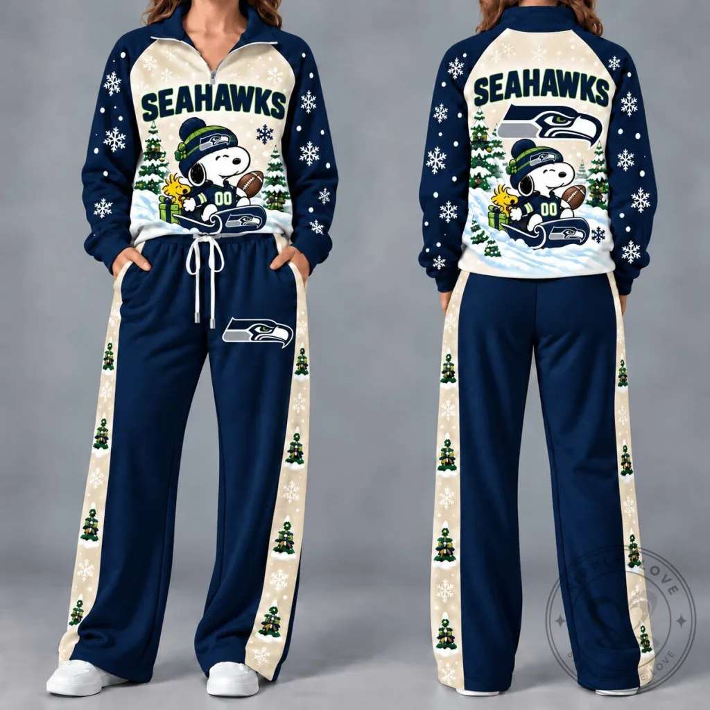 Seattle Seahawks Snoopy Christmas Football Quarter-Zip Sweatshirt Seattle Seahawks Snoopy Christmas Football Quarter-Zip Sweatshirt