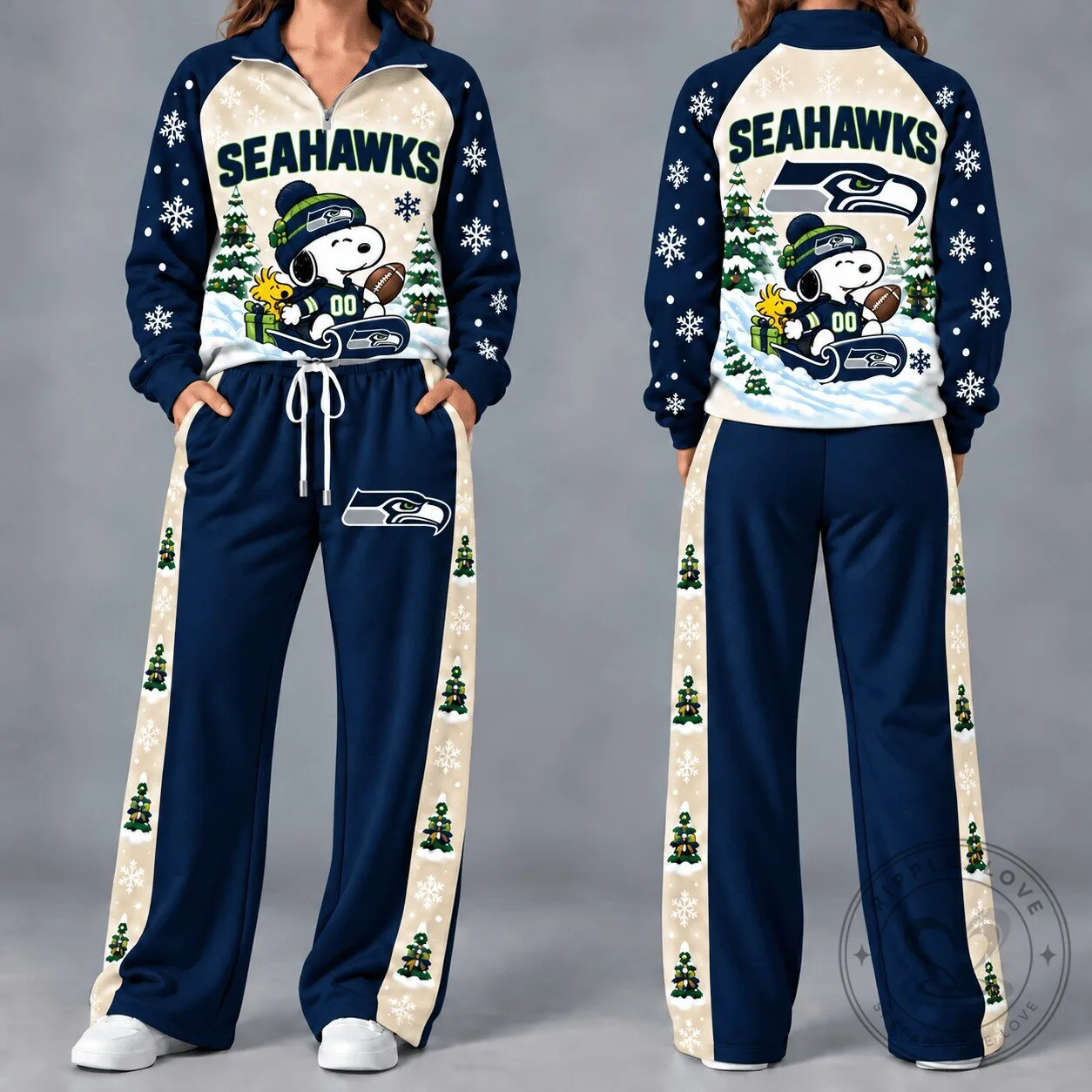 Seattle Seahawks Snoopy Christmas Football Quarter-Zip Sweatshirt